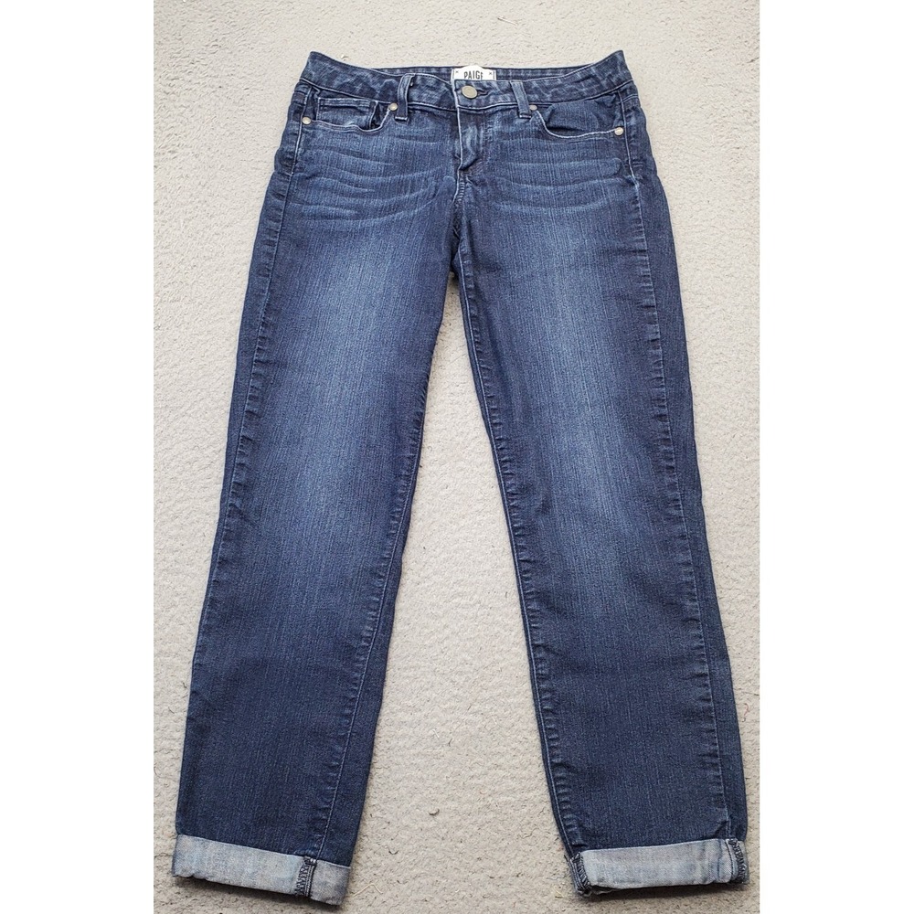 Paige Kylie Crop Jeans Womens 27 Blue Denim Faded Streetwear Cuffed Skinny Leg
